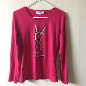 Yves Saint Laurent Pink Long Sleeve Blouse runs small